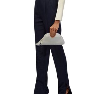 Understated Leather White Vegan Clutch Bag NWT Gold Chain Tassel Detail